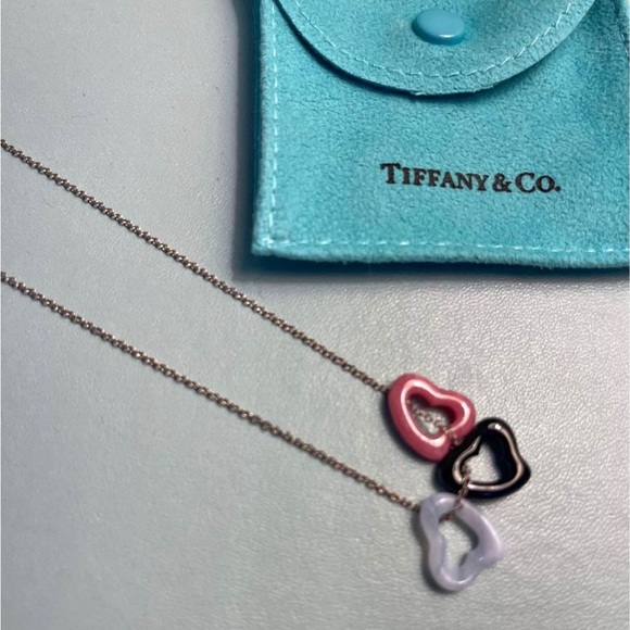 Tiffany & Co. Elsa Peretti Necklace with 3 Gemstone Open Hearts - Picture 3 of 10